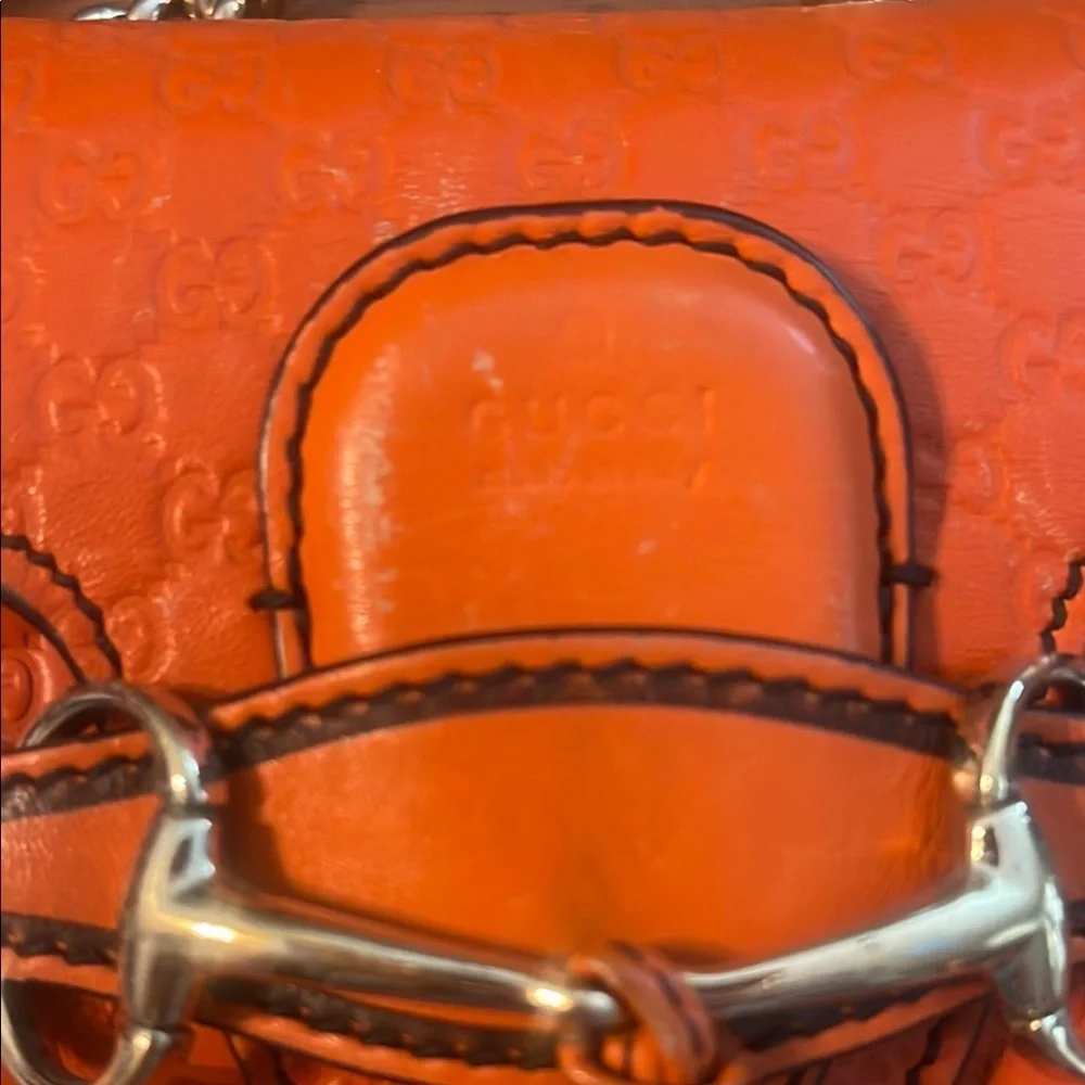 Gucci Orange Horsebit Wallet on Chain Bag with Gold Chain and Tassel